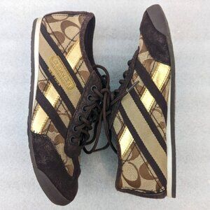 COACH Women's Khaki and Brown Trainers size 6.5